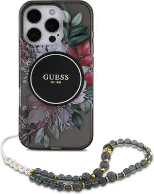 Produktbild von Guess geschikt voor MagSafe IML Flowers Case met beads strap geschikt voor
