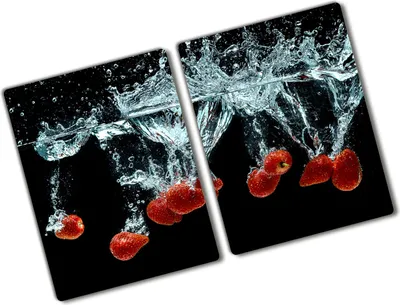 Produktbild von Tulup Glas Herdabdeckplatte - 2x40x52 cm - Glaskeramikkochfeld-Abdeckung Spritzschutz Glasabdeckplatte Kochplattenabdeckung und Schneidebrett - Zweiteilig - Essen & Getränke - Erdbeeren Wasser - Rot