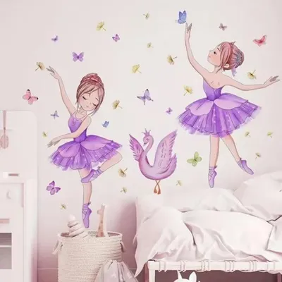 Produktbild von Wandsticker Ballett Mädchen, Schmetterlinge & Schwan – Selbstklebende Wandtattoos für Kinderzimmer, Mädchenzimmer, kreative Wanddekoration