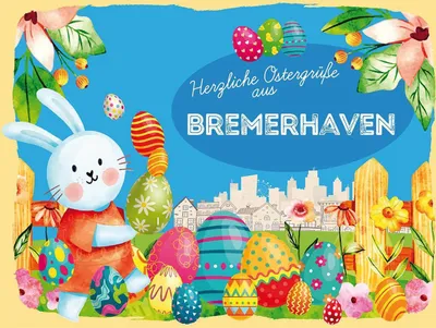 Produktbild von vianmo Holzschild 30x40 cm Ostern Ostergrüße BREMERHAVEN