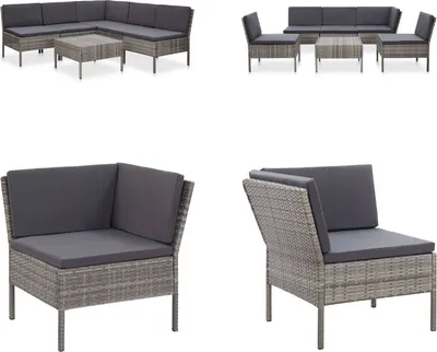 Productafbeelding van vidaXL 6-delige tuinmeubelset met kussens, polyrotan, grijs - Tuin loungeset - Tuin loungesets - Tuin lounge - Tuin lounges