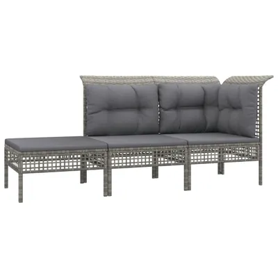 Produktbild von vidaXL 3-tlg. Garten-Lounge-Set mit Kissen Grau Poly Rattan