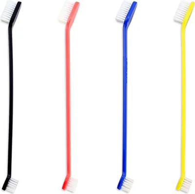 Produktbild von 4 Stück Hundezahnbürste,Hunde Zahnbürste,Hundezahnbürste für kleine Hunde,katzen Zahnbürste,Zahnbürste katze,für Zahnpflege für Haustier,Anti-Plaque (Schwarz,Gelb,Rot,Blau)