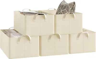 Produktbild von WOLTU Aufbewahrungsboxen 5 Stück, Organizer Box, Stapelboxen faltbar, Creme : 26L(47x28x20 cm) Größe: 26L(47x28x20 cm)