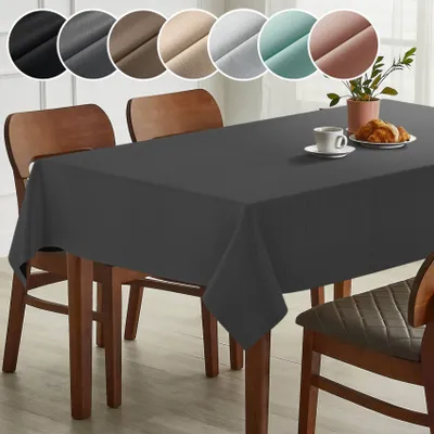 Produktbild von Tischdecke Leinen-Optik - MILA Premium Stoff-Tischtuch mit Beschichtung Tischwäsche Stoff-Tischdecke uni Grau 130x90cm mit Schnittkante