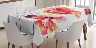 Zdjęcie produktu dla ABAKUHAUS Obrus w kwiaty, akwarelowy wzór z makami i pąkami, artystyczny motyw wiosenny, 140 x 240 cm, brzoskwiniowo-szkarłatno-fioletowy