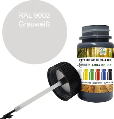 Produktbild von Reparaturlack Lackstift RAL Lack Pinselflasche 50ml. Farbe Holz Metall Möbel Auto Bad Retuschierlack - RAL 9002 Grauweiß