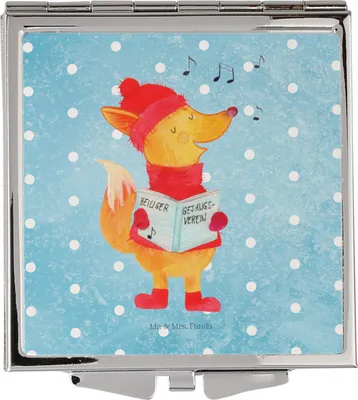Produktbild von Mr. & Mrs. Panda Schminkspiegel Fuchs Sänger - Eisblau - Geschenk, Winter, Taschenspiegel, Weihnachten, Weihnachtslieder, Klappbarer Spiegel, klein, Singen, Heiligabend