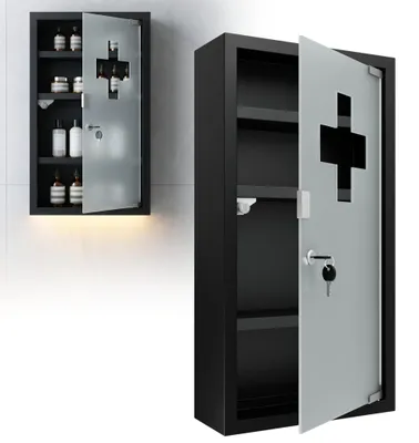 Produktbild von JOIEYOU Medizinschränke hängend abschließbar Medikamentenschrank Wandapothekerschrank Edelstahl 4 Fächer 57,5 x 30 x 12 cm