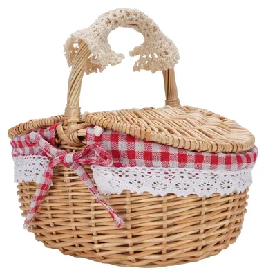 Produktbild von Inovra - Picknickkorb aus Rattan - Picknickkorb für 4 Personen - Mit doppelter Deckelöffnung - Abnehmbares Innenfutter - Leicht - 25,5 x 18 x 25 cm - Picknickkorb