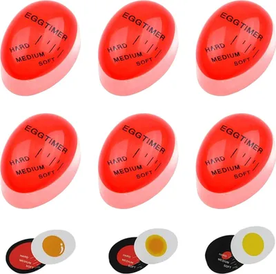 Produktbild von Eieruhr Zum Mitkochen, 6 Stück Eggtimer, Eierfarbe Andern Timer, Timer für Gekochte Eier Eierfarbeändern Timer Unendlich Wiederverwendbar für Zuhause Restaurant(Rot)
