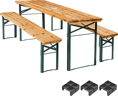 Produktbild von Bierzeltgarnitur Ludwig 3-teilig mit Sonnenschirmhalterung Holzlackierung mit Klarlack