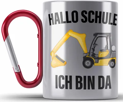 Produktbild von Trendation - Einschulung Junge Geschenk für Schultüte Füllung Edelstahl Tasse Karabiner Schulstart 1. Schultag Schuleinführung Schulanfang Geschenkidee Schulkind Jungs (Rot)