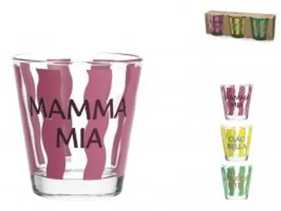 Immagine prodotto di H&H Set 3 Bicchieri Mammy In Vetro Decorato Cl 25
