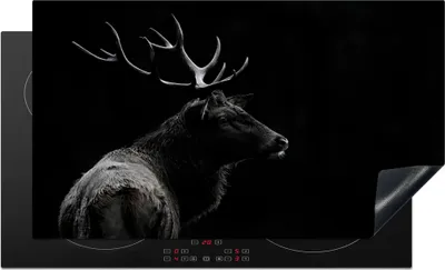 Produktbild von KitchenYeah© Herdabdeckplatte Hirsch - Schwarz - Porträt - Geweih - Tiere , 91x52cm, Küche Deko, Glaskeramikkochfeld Herdabdeckung, Abdeckplatte fùr Kochfeld