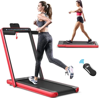 Obrázek produktu pro COSTWAY 2 v 1 Walking Pad & běžecký pás, ovládaný přes aplikaci, Bluetooth, LED displej, 1–12 km/h, nosnost až 120 kg, včetně držáku na mobilní telefon, skládací (červený)