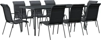 Produktbild von vidaXL 9-tlg. Garten-Essgruppe Schwarz Stahl und Textilene