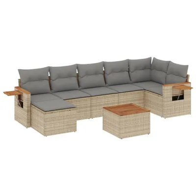 Produktbild von 8-tlg. Garten-Sofagarnitur mit Kissen Beige Poly Rattan
