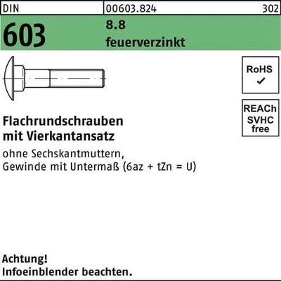 Produktbild von Reyher  Flachrundschrauben DIN 603 o.Mu 8.8 U M 12x35 tZn (100 Stück)