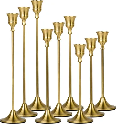 Image de Bougeoirs dorés - Ensemble de 9 - Bougeoirs de 3 hauteurs différentes