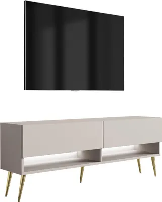 Obrázek produktu pro TV dolní skříňka 140 cm kašmír, zlaté šikmé nohy, bílá LED, 140 × 32 × 52 cm