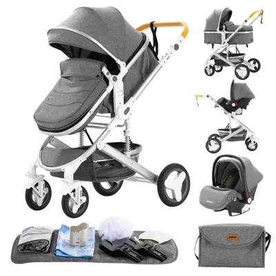 Immagine prodotto di Passeggino - Modello 530 - 3 in 1 - Pieghevole - Compatibile con ovetto - Adatto fin dalla nascita - Portata superiore a 20 kg - Grigio