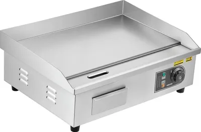 Image de Plaque électrique commerciale, 535 x 300 mm, 3200 W, réglage de température de 50 à 300 °C, plaque de cuisson en acier inoxydable avec 2 spatules, 2 brosses et 4 patins, pour steaks, crêpes