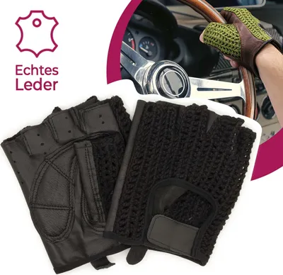 Produktbild von Autofahrer Handschuhe Retro Vintage Leder Fingerlose Fahrerhandschuhe Fahrrad Schwarz