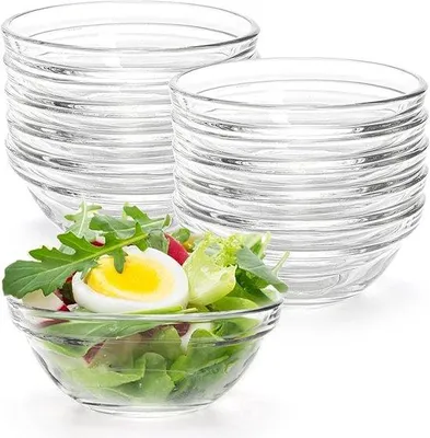 Obrázek produktu pro Sada 12 sklenic – mini salátové misky o průměru 9 cm a sklenice na dezerty z průhledného plastu