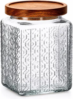 Produktbild von Vorratsglas 1,1 L mit Holzdeckel und Dichtung – Eckiger Glasbehälter für Kaffee, Tee, Zucker, Müsli, Kekse und Vorräte