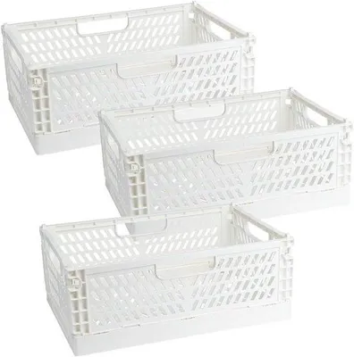 Produktbild von Ibenzoa® Faltbare Aufbewahrungsbox aus Kunststoff – stapelbar, platzsparend, 3er-Set, Weiß, 30 x 20 x 12 cm, ideal für Haushalt, Büro & Garage