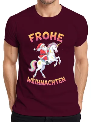 Produktbild von Frohe Weihnachten Weihnachtsmann Einhorn Regenbogen Kinder Lustig Herren T-Shirt, Burgundy, L