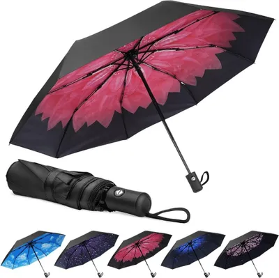 Produktbild von Reise-Regenschirm, 8 Rippen Winddichter Automatischer Regenschirm, Reise-Klappschirm, Regenschirm Sturmfest, Automatisches Öffnen/Schließen, Tragbarer Regenschirm für Männer und Frauen (Rot)