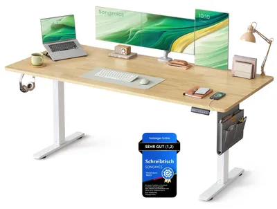 Produktbild von SONGMICS Höhenverstellbarer Schreibtisch 180 x 80 cm – Goldeichenfarben