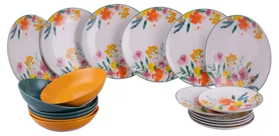 Produktbild von Villa d'Este Home Geschirrset „Flora“ aus Porzellan, 18-teilig / für 6 Personen – 6 Speiseteller, 6 Frühstücksteller und 6 tiefe Teller