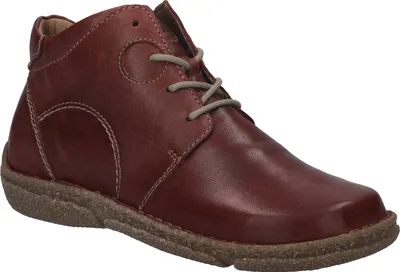A single brown leather boot is shown against a white background.