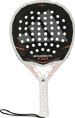 A close-up studio shot of a padel racket.