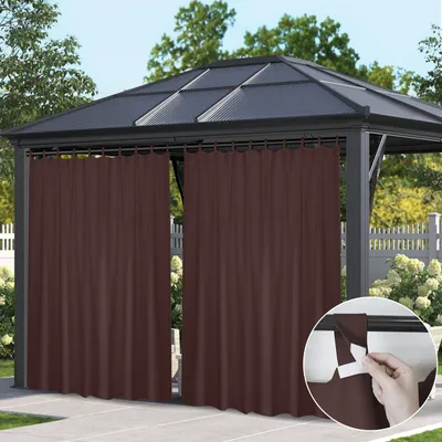 Produktbild von Outdoor Vorhang Wetterfest mit Klett-Schlaufen, B254xH213cm Extra Breite Blickdicht Sichtschutz Gardine für Balkon Pavillon, Braun