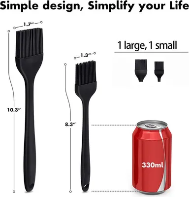 Produktbild von 6er-Pack Backpinsel aus Silikon, hitzebeständig, zum Verteilen von Öl, Butter, Soße und Marinaden für BBQ-Grill, Barbecue, Backen, Küche, Kochen, BPA-frei, spülmaschinenfest (schwarz)
