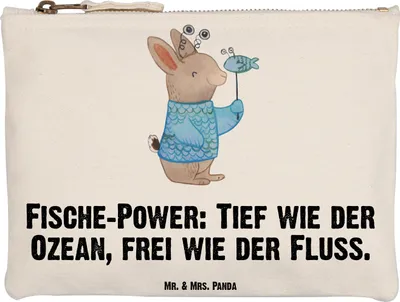 Produktbild von Mr. & Mrs. Panda kosmetiktäschchen Fische Astrologie Grösse XL Große - Weiß - Geschenk, Fischer, Kulturbeutel, Federmappe, Sternzeichen, Pouch, Kosmetiktasche