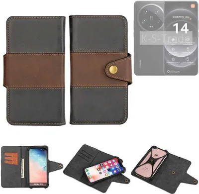 Produktbild von K-S-Trade Handyhülle Schutzhülle Hülle Bookstyle Wallet-Case kompatibel mit Xiaomi 14 Ultra Bumper Rundumschutz schwarz-braun 1x