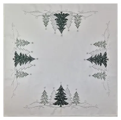 Obrázek produktu pro Vánoční ubrus stromečky zelené a stříbrné na bílé  35x35cm