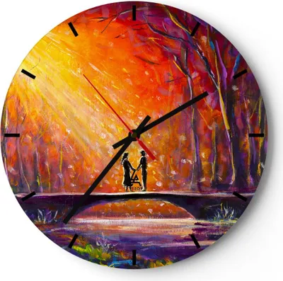 Produktbild von Wanduhr - Rund - Glasuhr - Wald Baum Natur - 40x40cm - Schleichendes Uhrwerk - Lautlos - zum Aufhängen bereit - Dekoration Modern - Wanddekoration aus Glas - C3AR40x40-3965