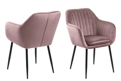 Produktbild von Design Scandinavia Esszimmerstuhl mit Armlehnen Ema, Samt, rosa / schwarz