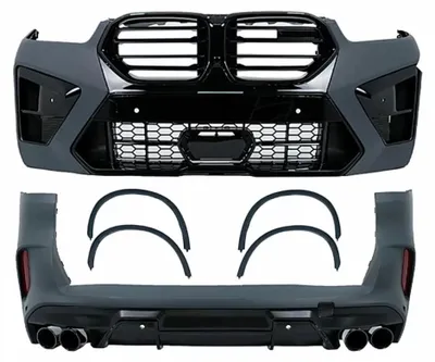 Imagen del producto de Kit de carrocería para BMW X5 G05 LCI 2023+, diseño X5M, que incluye: parachoques delantero, pasos de rueda, embellecedores de escape y salidas de escape.