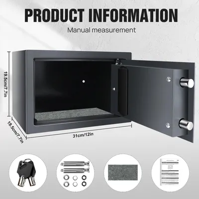 Produktbild von Heimtresor - Elektronischer Safe - Volumen 8,5 l - Maße 20×31×20 cm - PIN + Schlüssel - Massiver Stahl - Sperre nach 3 Versuchen - Grau