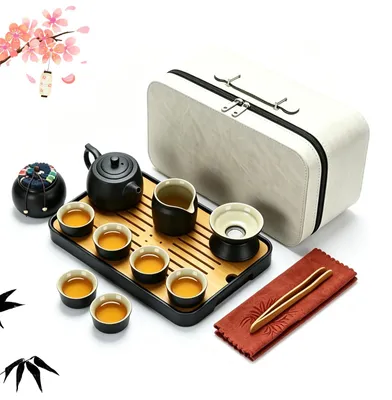 14-tlg. japanisches Teeservice aus Porzellan mit Teekanne, 6 Tassen & Tablett