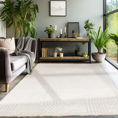 Zdjęcie produktu dla Dywan do salonu, sypialni, przedpokoju, miękki dywan w stylu boho, wzór 3D, styl skandynawski, miękki, rozmiar: 160x230 cm Kolor : Beżowy-1