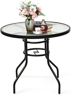 Produktbild von GOPLUS Gartentisch Glastisch Rund, Beistelltisch mit Schirmloch , Bistrotisch, Esstisch, Ø80x72cm, für den Innen- & Außenbereich