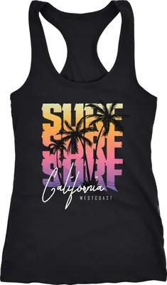 Produktbild von Damen Tank-Top Sommer Surf California Palmen Racerback Neverless® schwarz-pink S